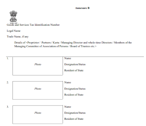 gst registration certificate annexure B