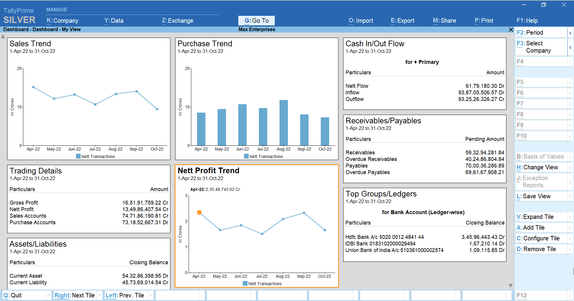 TallyPrime - Net profit trend