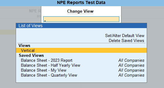 Change View also provides a list of views with options to delete and set/alter the default view of the report.
