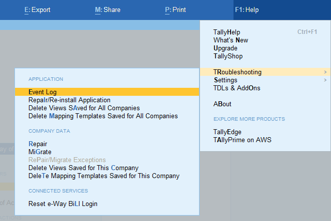 Delete views have been provided under Help Popup Menu for Troubleshooting